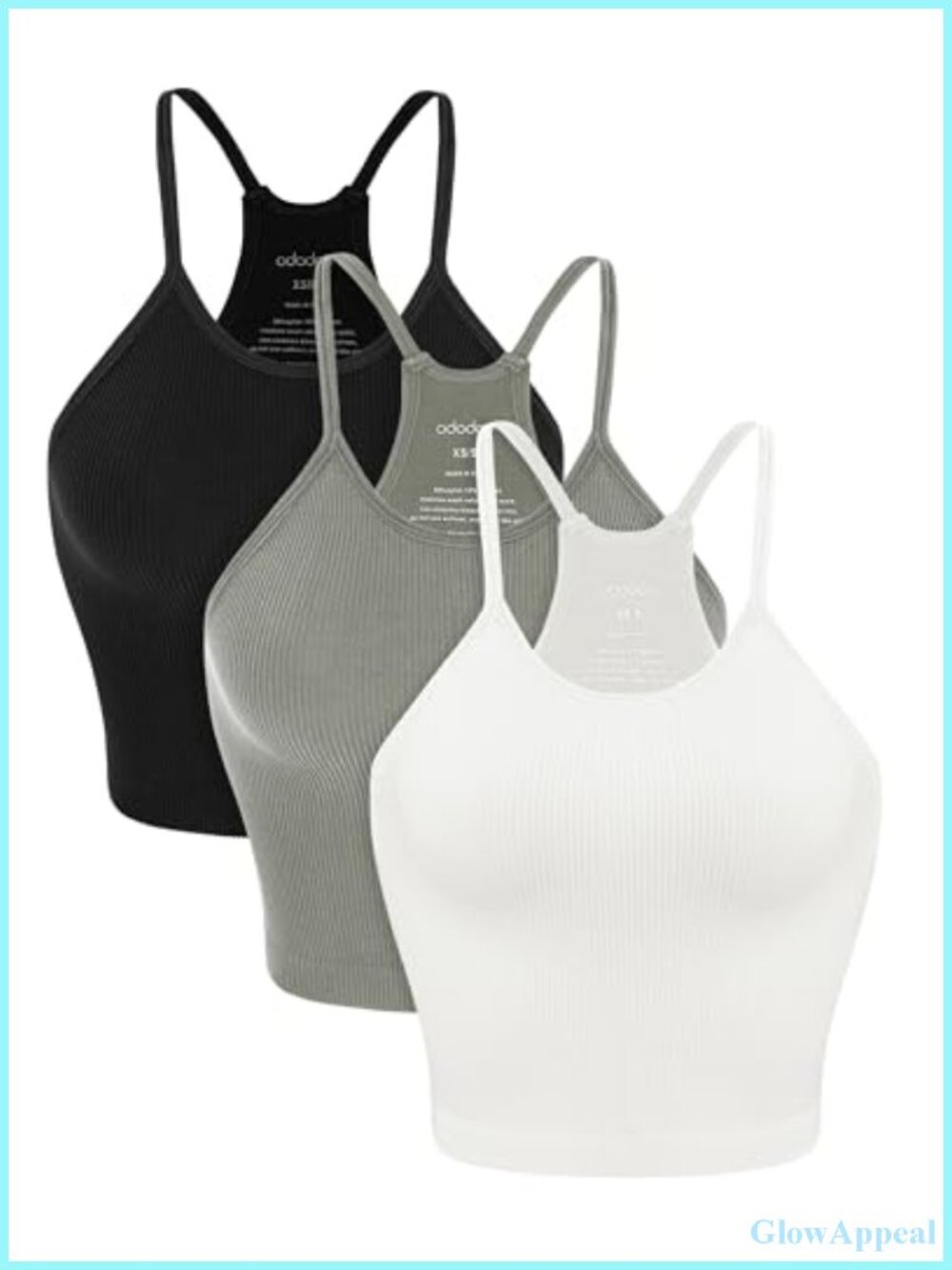 Seamless Rib-Knit Crop Tank Tops 3 Pack Slim Fit Racerback